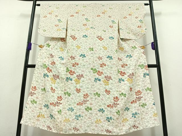 平和屋着物▽訪問着　単衣　花尽くし文　金彩　正絹　逸品　AABB9237jh