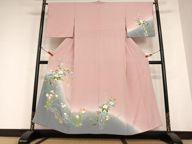 平和屋着物●訪問着　友禅　作家物　河美　草花文　暈し染め　正絹　逸品　AABC0057zg