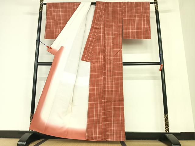 平和屋着物●上質な紬　格子　正絹　逸品　AABC0078zg 平和屋着物○上質な紬 格子 正絹 逸品 AABC0078zg