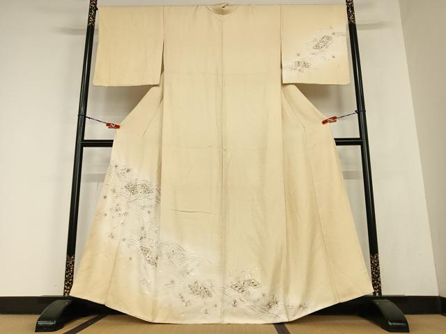 平和屋着物●訪問着　総刺繍　立波花筏文　暈し染め　金糸　正絹　逸品　AABC0103zg