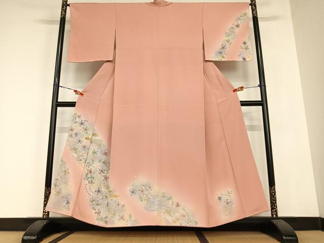 平和屋着物●訪問着　辻が花　地紙立波花文　暈し染め　金彩　正絹　逸品　AABC0124zg