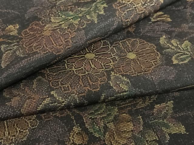 平和屋着物●上質な紬　草花文　正絹　逸品　AABC0129zg