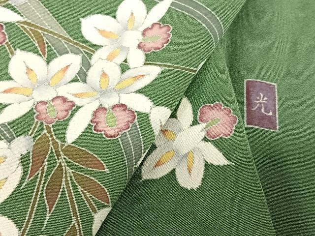 平和屋着物●訪問着　友禅　作家物　枝花文　正絹　逸品　AABC0131zg