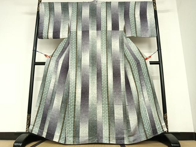 平和屋着物●上質な小紋　墨流し花間道　暈し染め　金彩　正絹　逸品　AABC0138zg