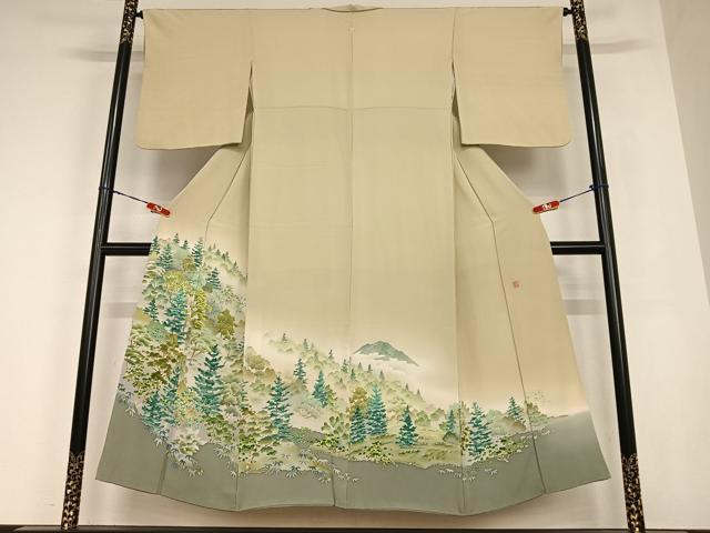 平和屋着物●本加賀友禅作家　大久保謙一　訪問着　樹林文　暈し染め　正絹　逸品　AABC0145zg