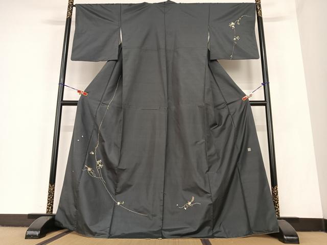 平和屋着物●本場大島紬　訪問着　作家者　刺繍　花鳥文　正絹　逸品　AABC0156zg