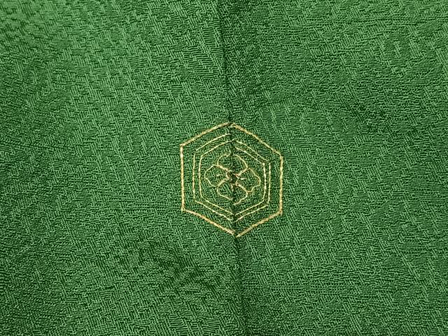 平和屋着物○上質な色無地 作家物 草花地紋 深緑色 正絹 逸品