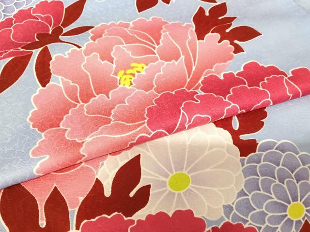 平和屋着物○小振袖 二尺袖 草花文 洗える着物 未使用 AABC0208zg