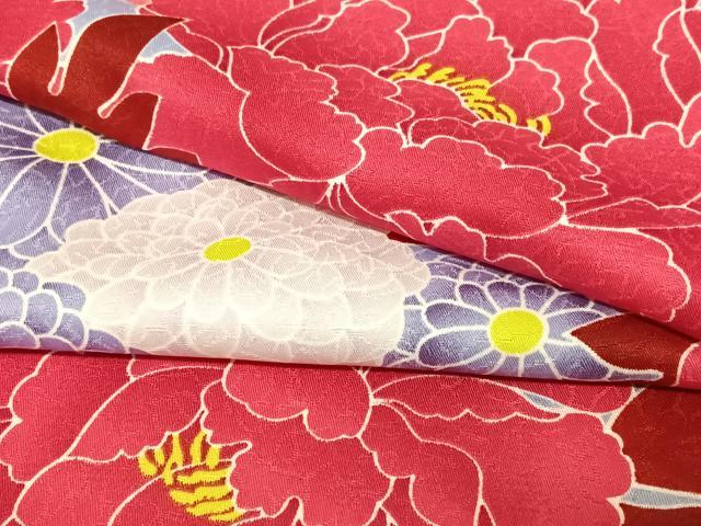 平和屋着物●小振袖　二尺袖　草花文　洗える着物　未使用　AABC0208zg 平和屋着物○小振袖 二尺袖 草花文 洗える着物 未使用 AABC0208zg