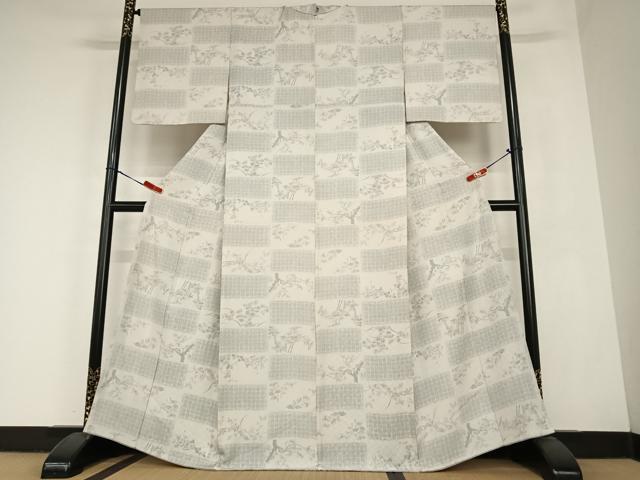 平和屋着物○上質な小紋 段違い草花文 花織 正絹 逸品 AABC0214zg 小紋