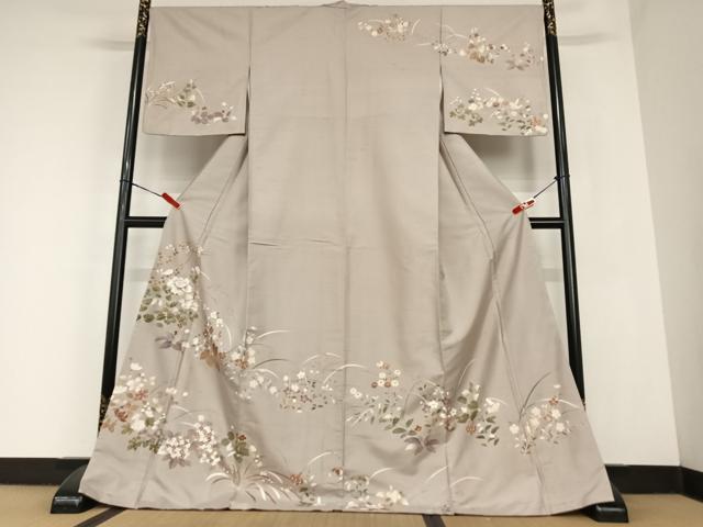 平和屋着物●本場染大島紬　訪問着　友禅　刺繍　草花文　ロング丈　正絹　逸品　AABC0216zg