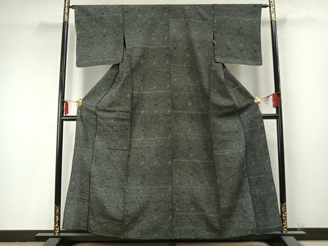 平和屋着物▽お召　単衣　幾何学文様　正絹　逸品　AABC0258fy 平和屋着物▽お召 単衣 幾何学文様 正絹 逸品 AABC0258fy