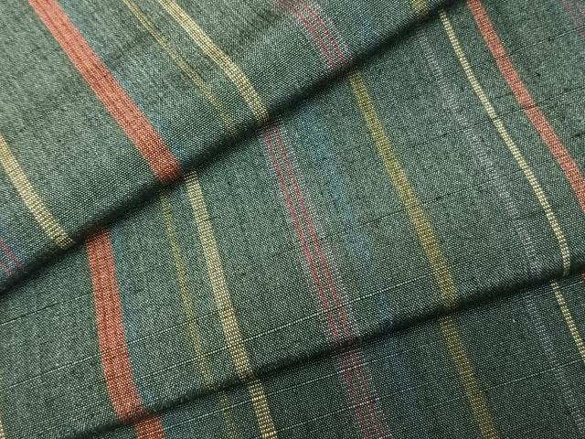 平和屋着物▽上質な紬　単衣　縞　正絹　逸品　AABC0259fy