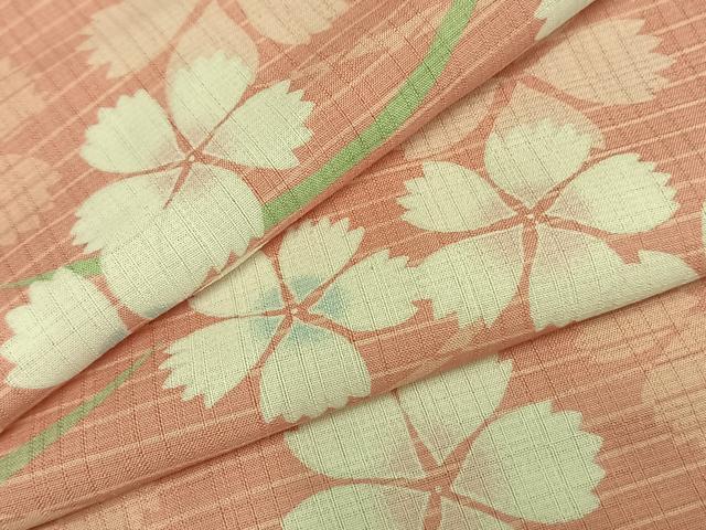 平和屋着物▽小紋　単衣　舞花文　洗える着物　AABC0260fy