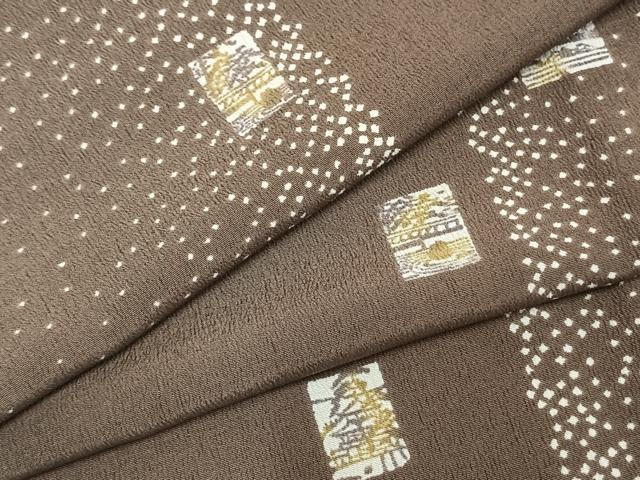 平和屋着物▽小紋　単衣　色紙風景文　洗える着物　AABC0274fy