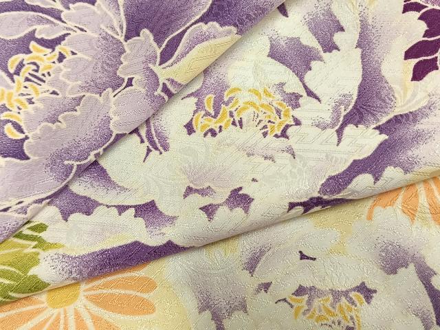 平和屋着物▽リョウコキクチ　Ryoko Kikuchi　小紋　単衣　草花文　洗える着物　AABC0275fy