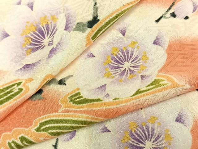 平和屋着物▽リョウコキクチ　Ryoko Kikuchi　小紋　単衣　枝花文　洗える着物　AABC0279fy