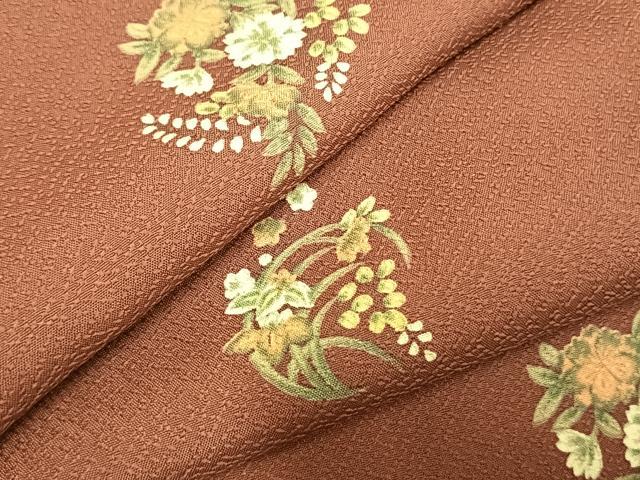 平和屋着物▽小紋　単衣　草花文　洗える着物　未使用　AABC0301fy