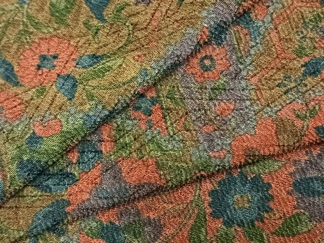 平和屋着物▽上質な小紋　単衣　切り嵌め花文　正絹　逸品　AABC0344fy