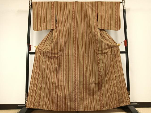 平和屋着物▽上質な紬　単衣　縞　正絹　逸品　AABC0359fy 平和屋着物▽上質な紬 単衣 縞 正絹 逸品 AABC0359fy 【公式通販】