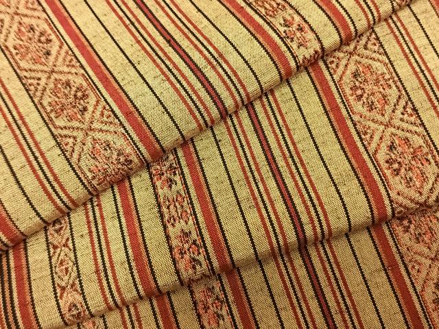 平和屋着物▽上質な紬　単衣　縞　正絹　逸品　AABC0359fy