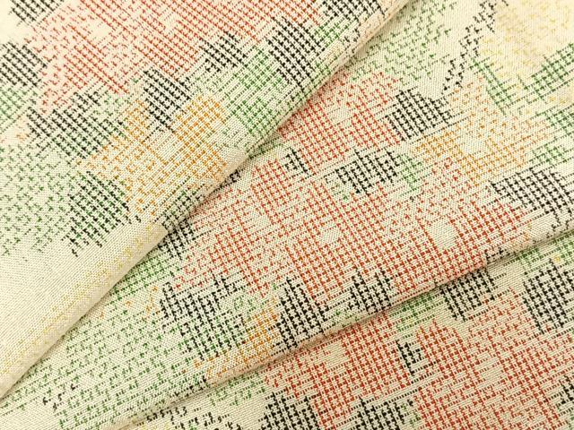 平和屋着物▽上質な紬　単衣　草花文　正絹　逸品　AABC0368fy