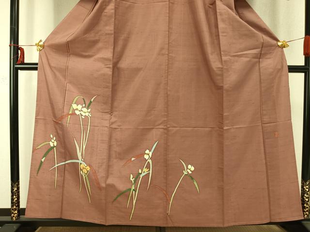 平和屋着物▽本加賀友禅作家　成竹登茂男　訪問着　単衣　紬地　草花文　三越扱い　正絹　逸品　AABC0369fy_3