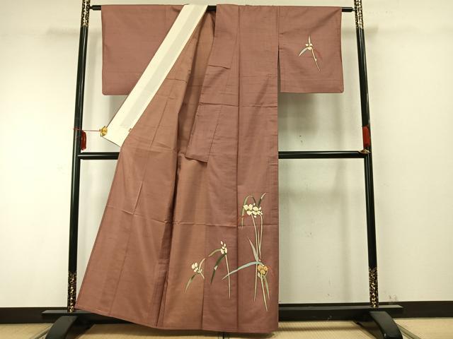 平和屋着物▽本加賀友禅作家　成竹登茂男　訪問着　単衣　紬地　草花文　三越扱い　正絹　逸品　AABC0369fy_2