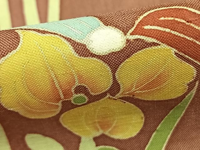 平和屋着物▽本加賀友禅作家　成竹登茂男　訪問着　単衣　紬地　草花文　三越扱い　正絹　逸品　AABC0369fy_6