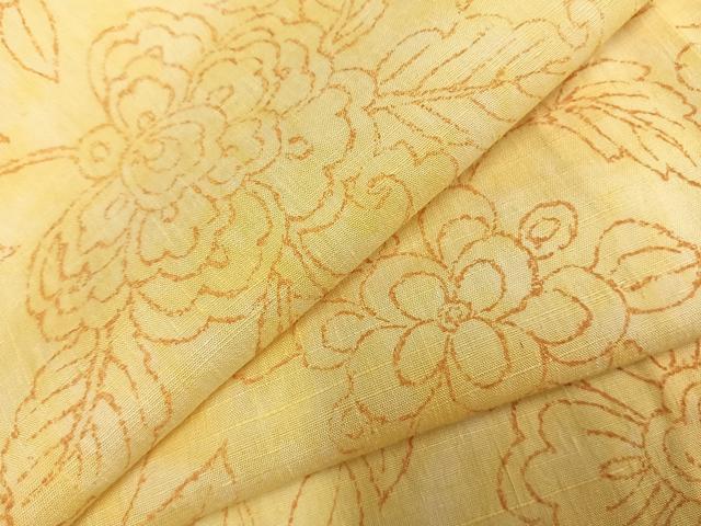 平和屋着物▽上質な紬　単衣　唐草花文　正絹　逸品　AABC0374fy