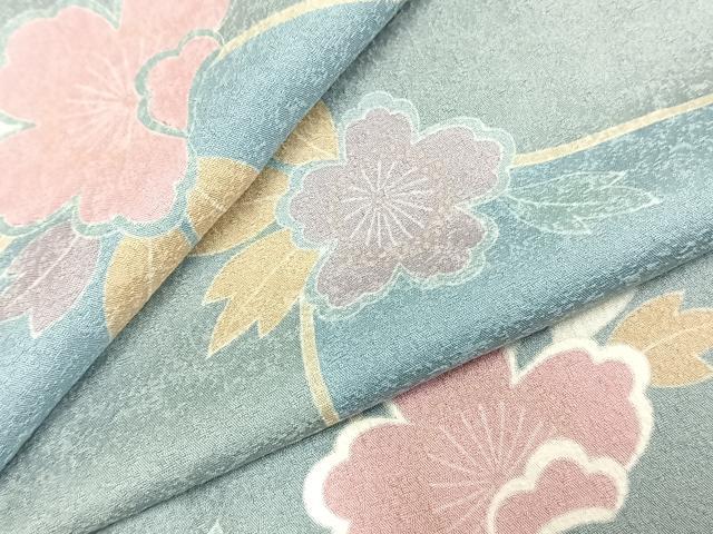 平和屋着物▽上質な小紋　単衣　草花文　正絹　逸品　AABC0383fy