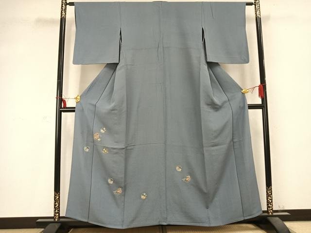 平和屋着物▽訪問着　単衣　総刺繍　草花文　金糸　正絹　逸品　AABC0388fy