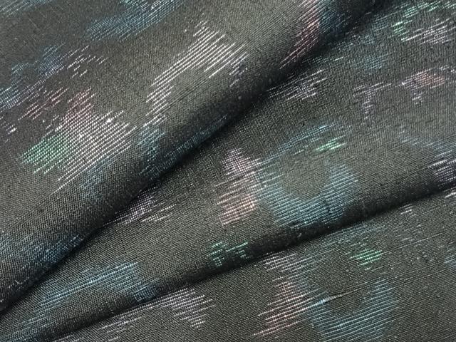 平和屋着物▽上質な紬　単衣　唐草花文　正絹　逸品　AABC0389fy