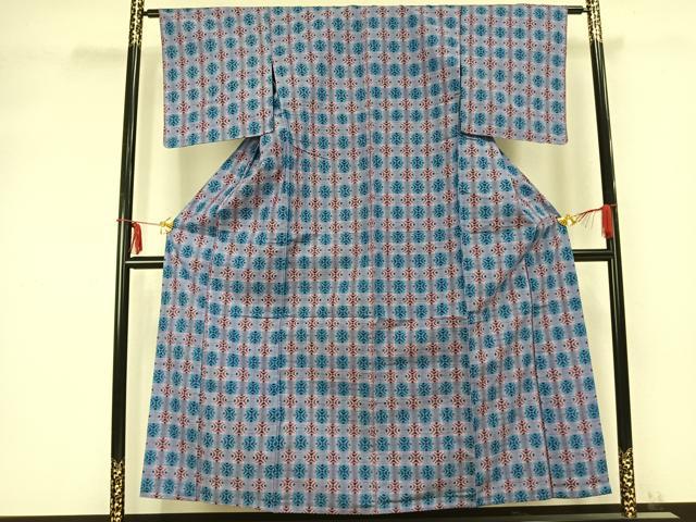 平和屋着物▽上質な紬 単衣 市松文様 正絹 逸品 AABC0393fy