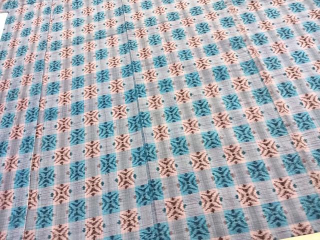 平和屋着物▽上質な紬 単衣 市松文様 正絹 逸品 AABC0393fy