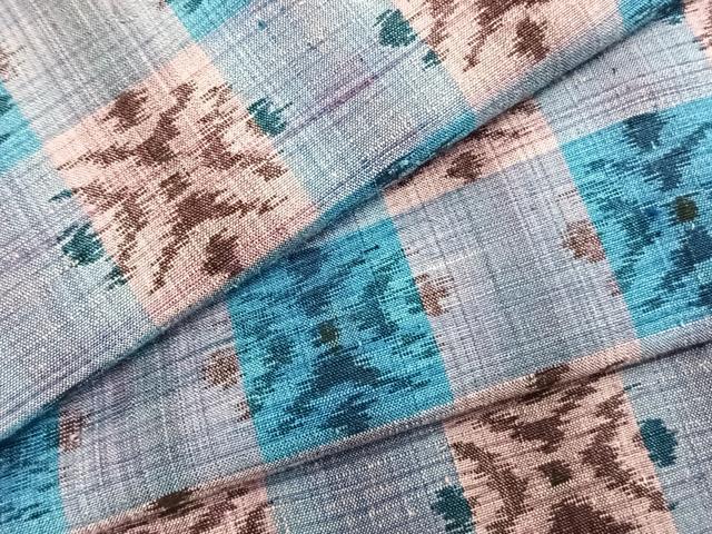 平和屋着物▽上質な紬　単衣　市松文様　正絹　逸品　AABC0393fy