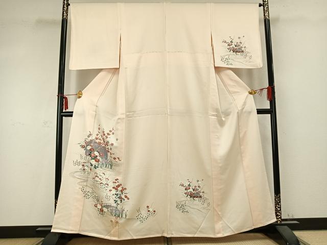 平和屋着物▽訪問着　単衣　風景草花文　金彩　正絹　逸品　AABC0394fy