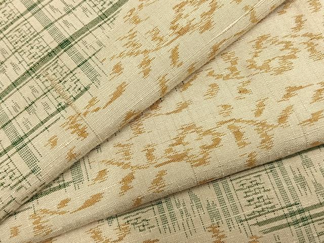 平和屋着物▽上質な紬　単衣　吉祥花文　正絹　逸品　AABC0424fy