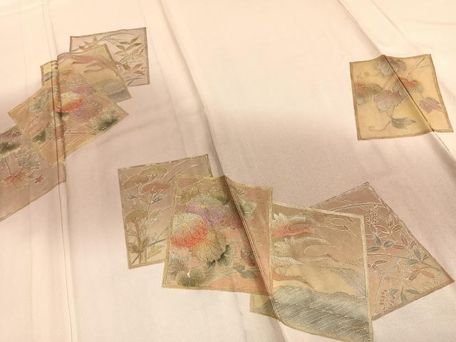 平和屋着物▽訪問着　単衣　作家物　色紙重ね花鳥文　暈し染め　金彩　ロング丈　正絹　逸品　AABC0453fy_3