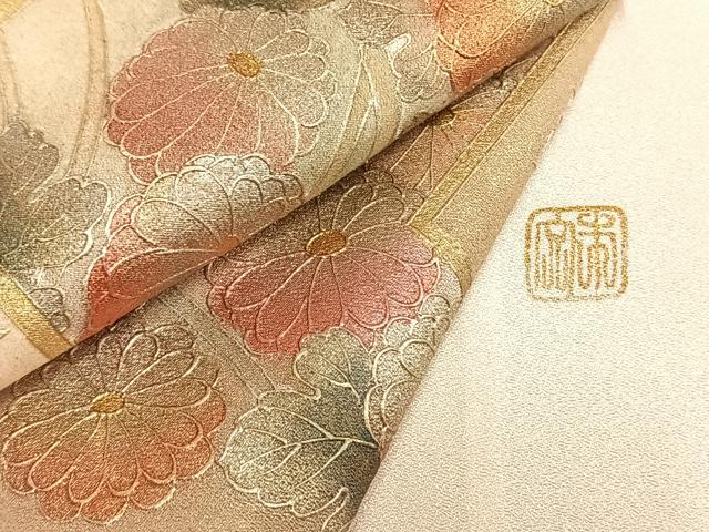 平和屋着物▽訪問着　単衣　作家物　色紙重ね花鳥文　暈し染め　金彩　ロング丈　正絹　逸品　AABC0453fy_6