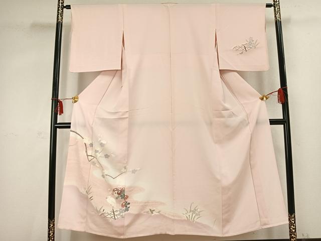 平和屋着物▽訪問着　単衣　花鳥文　正絹　逸品　AABC0492fy