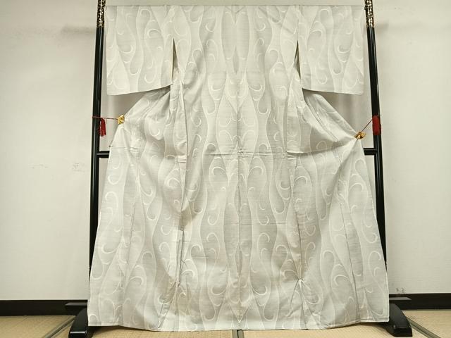 平和屋着物▽本場大島紬 白大島 単衣 9マルキ 唐草文 正絹 逸品