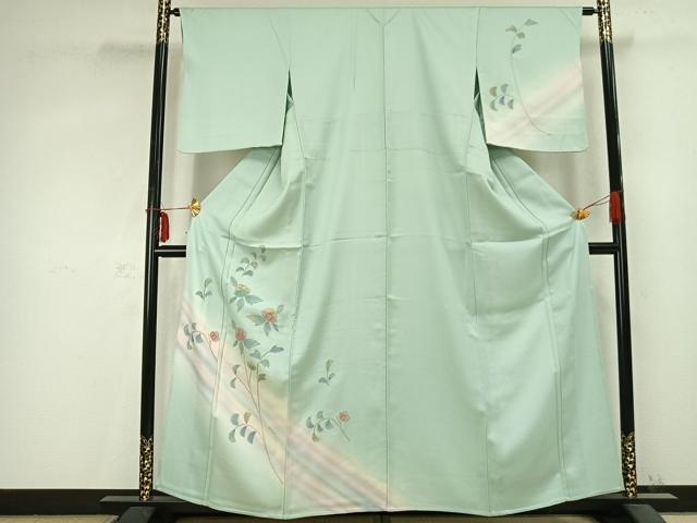 平和屋着物▽訪問着　単衣　草花文　暈し染め　金糸　正絹　逸品　AABC0515fy