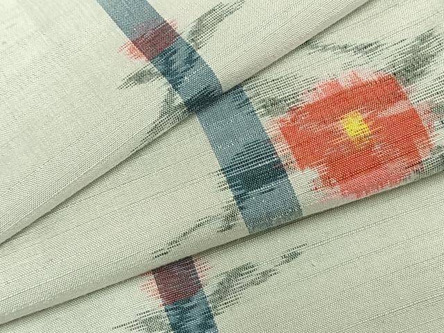 平和屋着物▽上質な紬　単衣　草花文　正絹　逸品　未使用　AABC0526fy