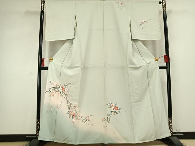 平和屋着物▽訪問着　単衣　友禅　枝花文　暈し染め　正絹　逸品　AABC0531fy