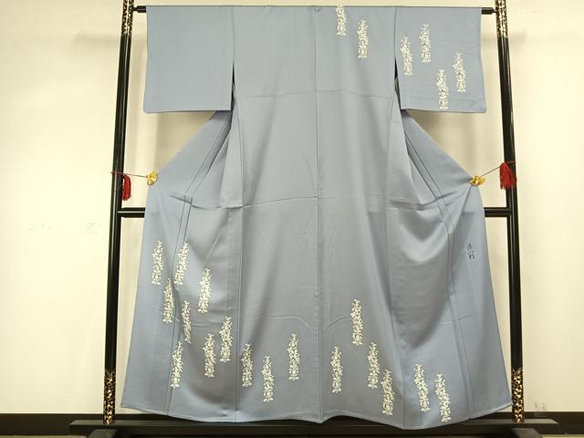 平和屋着物▽訪問着　単衣　作家物　草花文　正絹　逸品　AABC0588fy