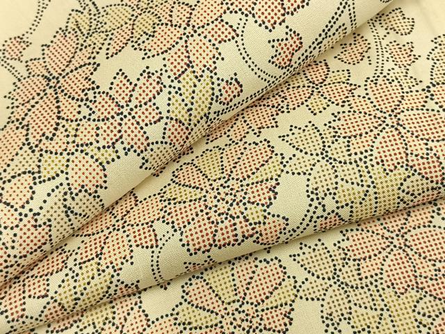 平和屋着物▽上質な紬　単衣　花唐草文　正絹　逸品　AABC0599fy