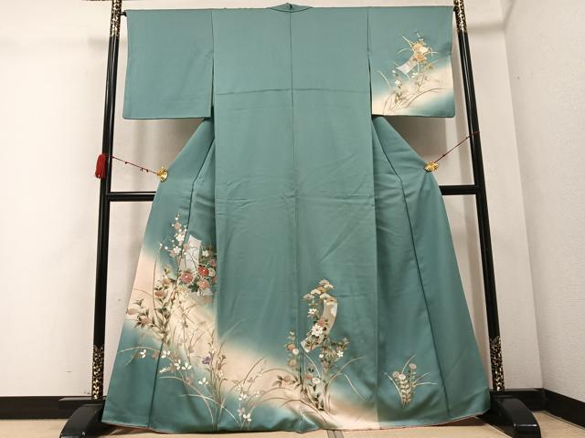 平和屋着物●訪問着　刺繍　枝花熨斗文　暈し染め　金彩　正絹　逸品　AABC0609ph