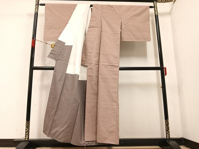 平和屋着物○結城紬 色無地 梅染色 正絹 逸品 未使用 AABC0613ph