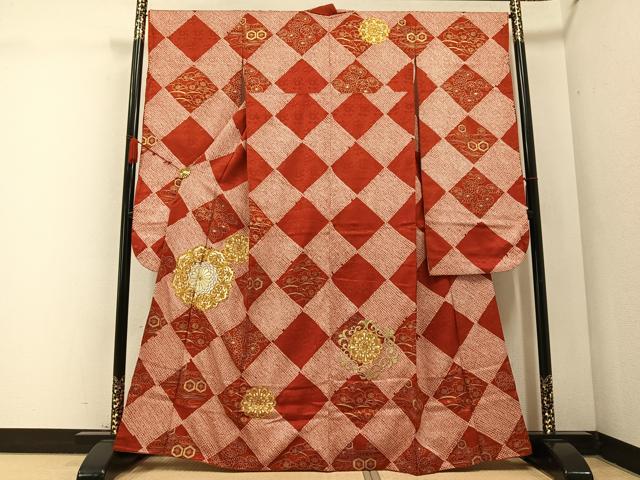 平和屋着物●豪華振袖　駒刺繍　絞り　花菱文　金彩　正絹　逸品　AABC0616ph